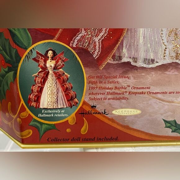 1997 Holiday Barbie Happy Holidays Gold Special Edition Eyes Blue Box Green Doll - Picture 5 of 8